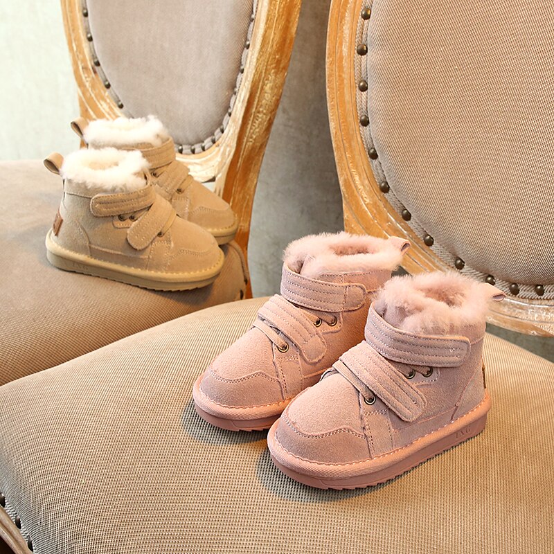 Winter Girls'Snow Boots 2020 New Warm Skid-proof Boys' Cotton Shoes 1-15 Years Old Children's School genuine leather suede Boots