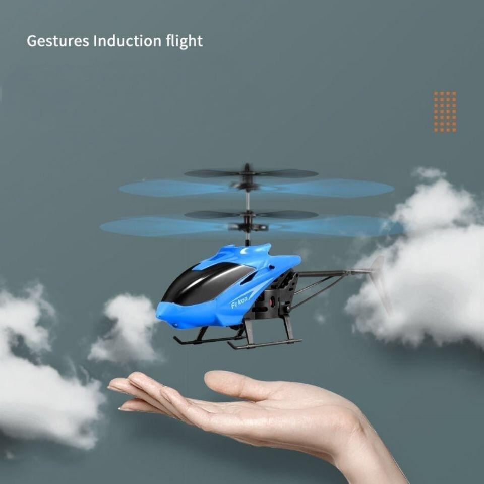 Remote controlled aircraft induction suspended two-way helicopter, drop resistant and playable, rechargeable flying stall toy with lights