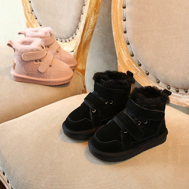 Winter Girls'Snow Boots 2020 New Warm Skid-proof Boys' Cotton Shoes 1-15 Years Old Children's School genuine leather suede Boots