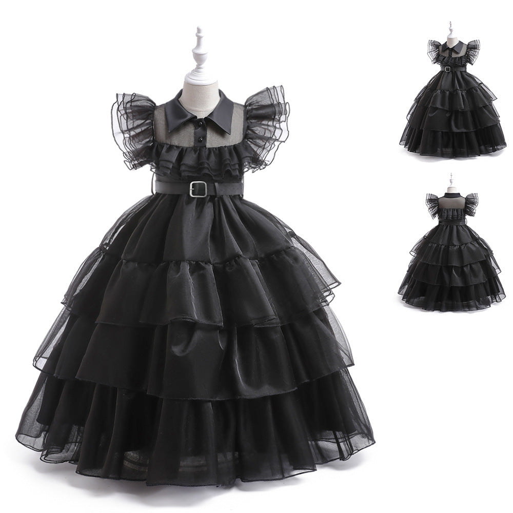 Girls' Dress Adams Style Princess Dress Kids Cosplay Tulle Layered Skirt Ruffled Dress