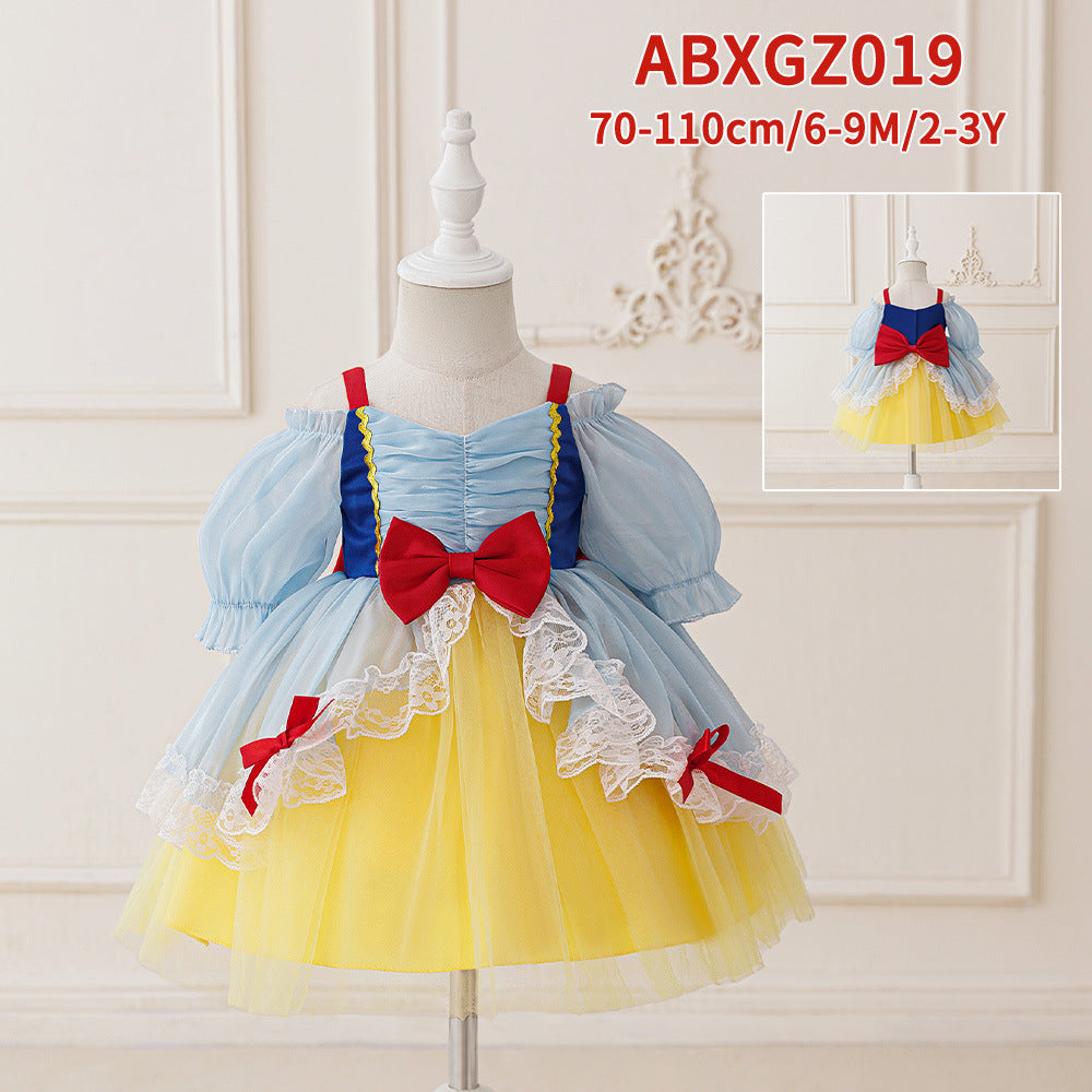Cute Princess Lolita Dress for Girls Long Sleeve Round Neck Knee Length Polyester Fabric One Size Fits Most