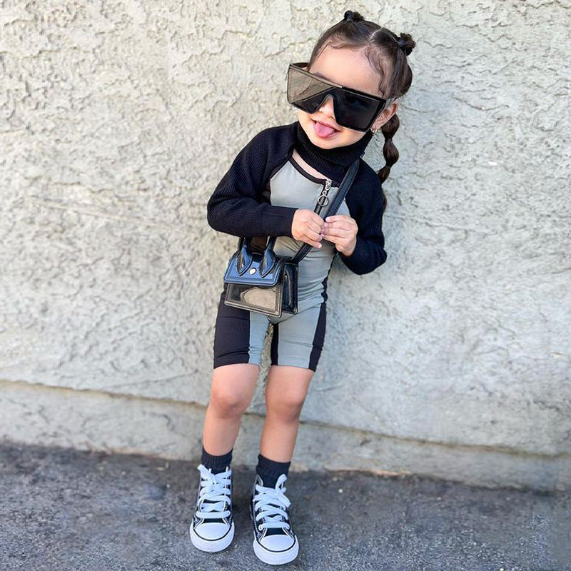 Children's Clothing New Girls Fashion Casual Explosion Style Color Matching Suspender Jumpsuit