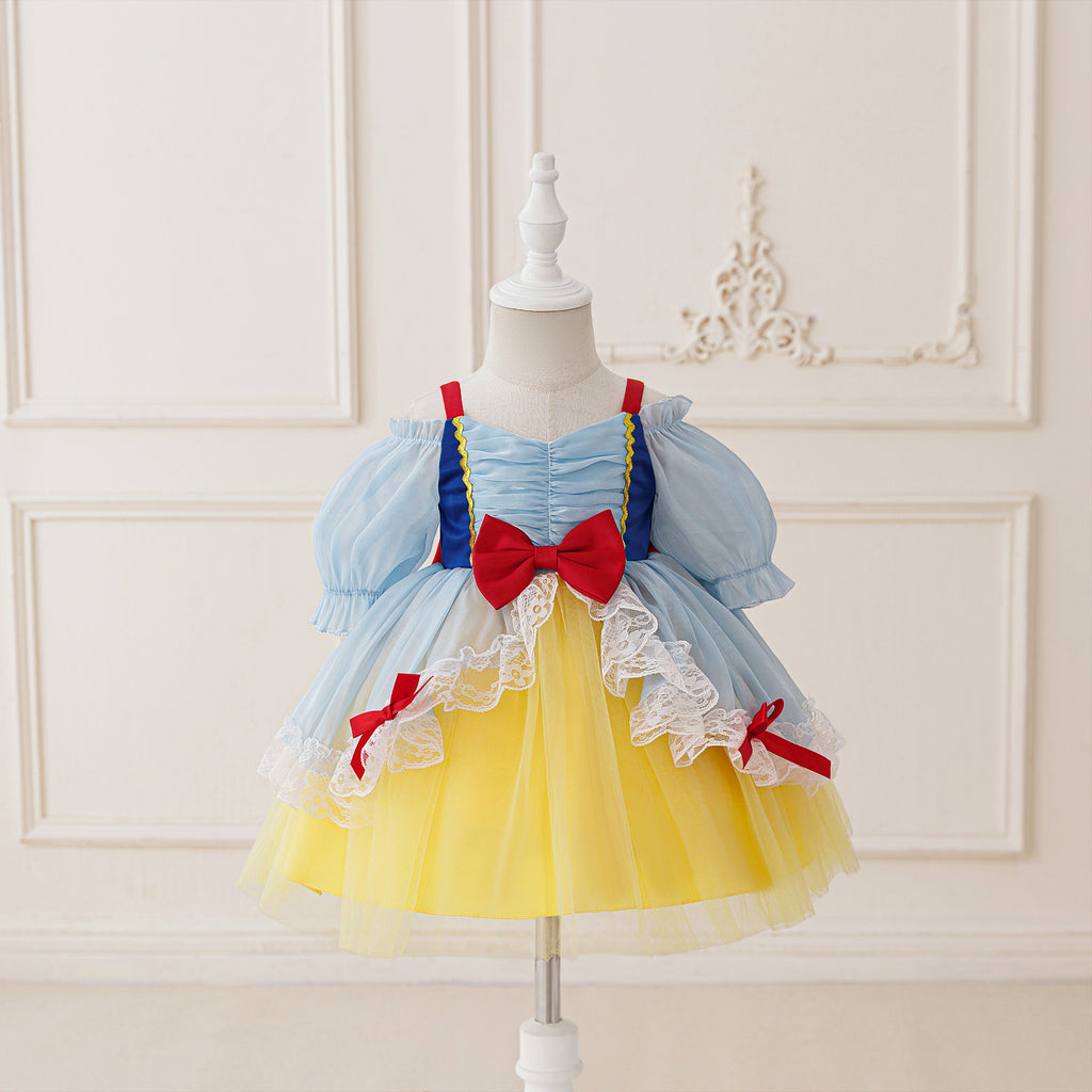 Cute Princess Lolita Dress for Girls Long Sleeve Round Neck Knee Length Polyester Fabric One Size Fits Most