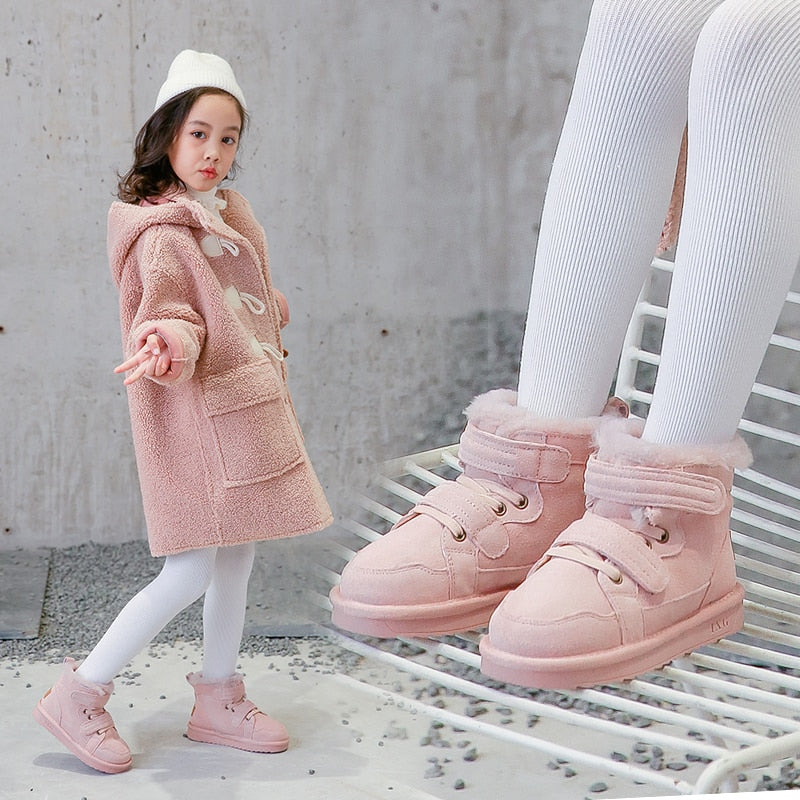 Winter Girls'Snow Boots 2020 New Warm Skid-proof Boys' Cotton Shoes 1-15 Years Old Children's School genuine leather suede Boots