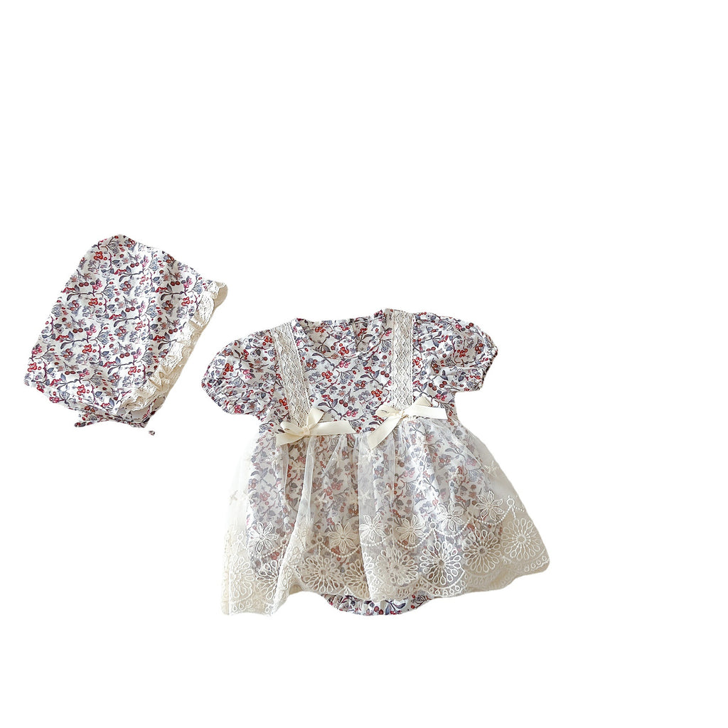 Baby clothes floral newborn clothes ins short-sleeved baby girl romper one-year-old romper summer one piece