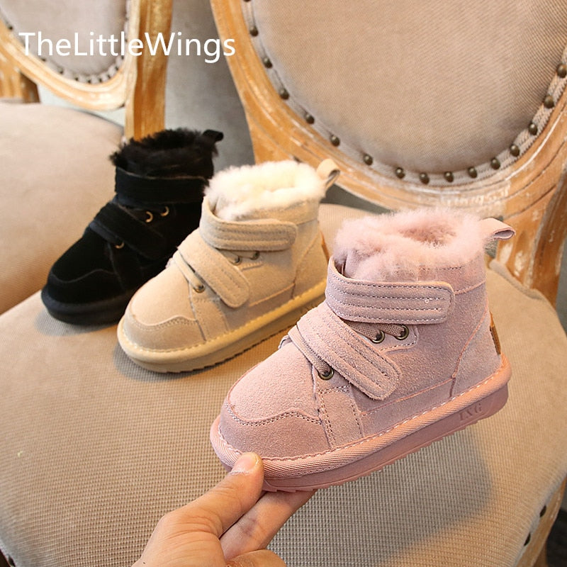 Winter Girls'Snow Boots 2020 New Warm Skid-proof Boys' Cotton Shoes 1-15 Years Old Children's School genuine leather suede Boots