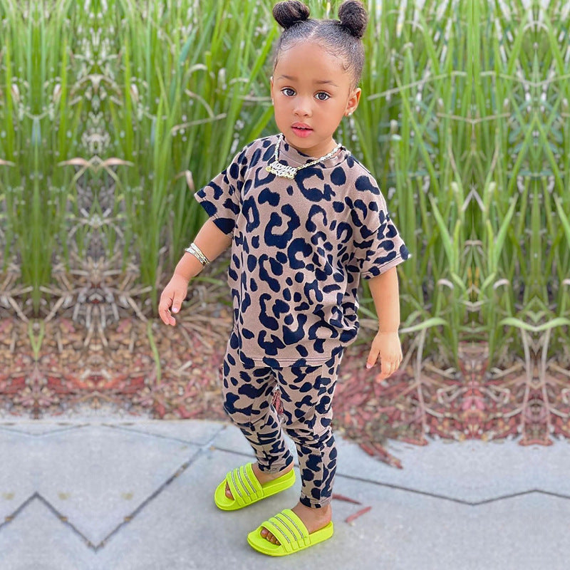Children's Suit Parent-Child Suit Mother Spring New Leopard Print Two-Piece Suit Mother's Dress