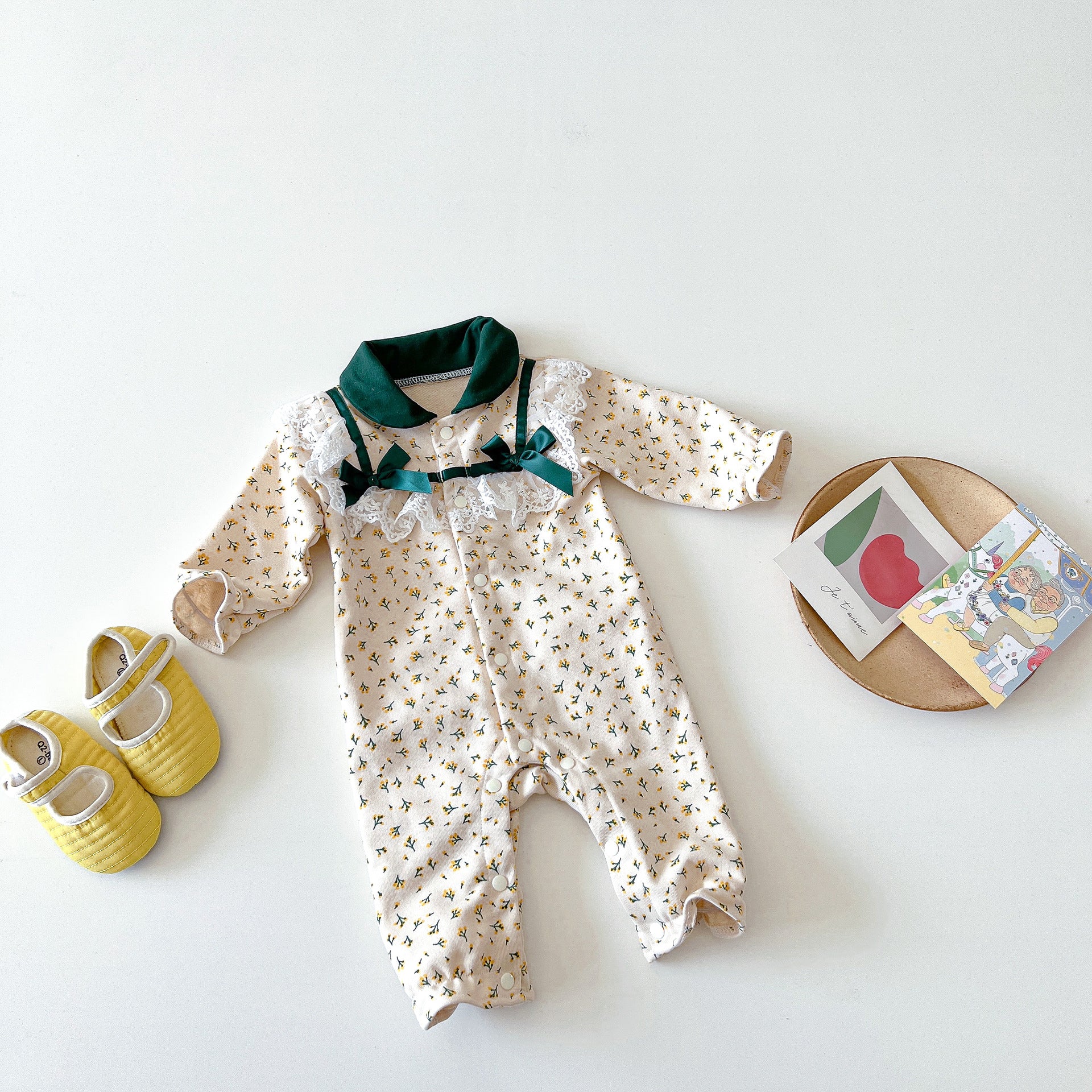 Baby jumpsuit spring and autumn romper girl baby lace outing suit newborn cotton thin section
