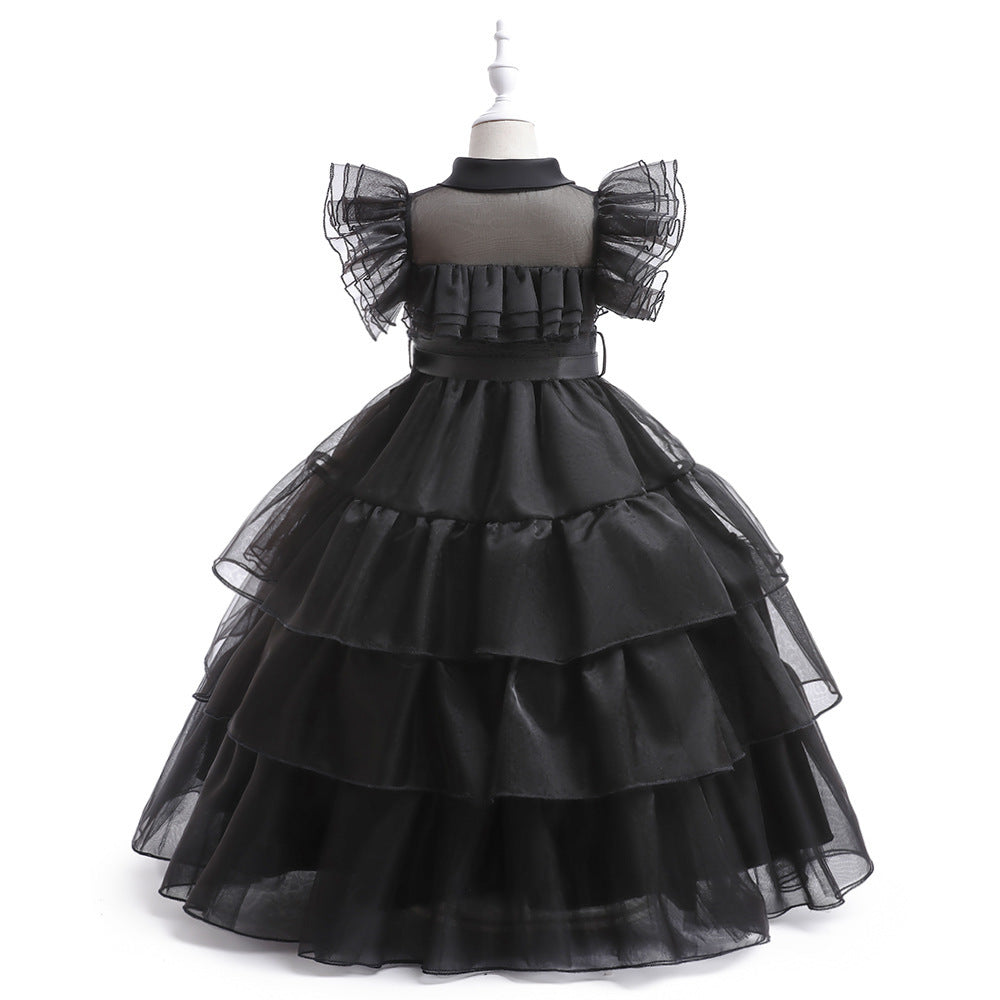 Girls' Dress Adams Style Princess Dress Kids Cosplay Tulle Layered Skirt Ruffled Dress