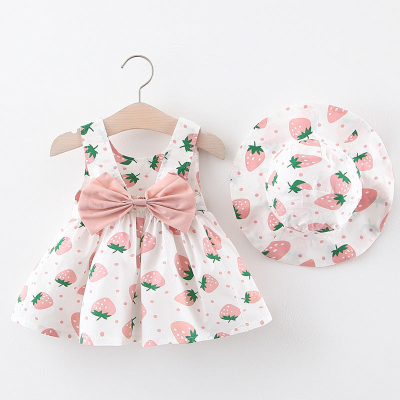 Children's Skirt Girl Baby Small Fresh Big Strawberry Printed Dress To Send Hat for Gift Girln's Skirt