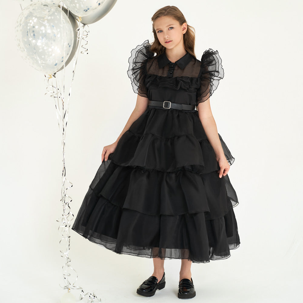 Girls' Dress Adams Style Princess Dress Kids Cosplay Tulle Layered Skirt Ruffled Dress