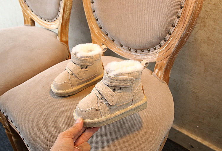 Winter Girls'Snow Boots 2020 New Warm Skid-proof Boys' Cotton Shoes 1-15 Years Old Children's School genuine leather suede Boots