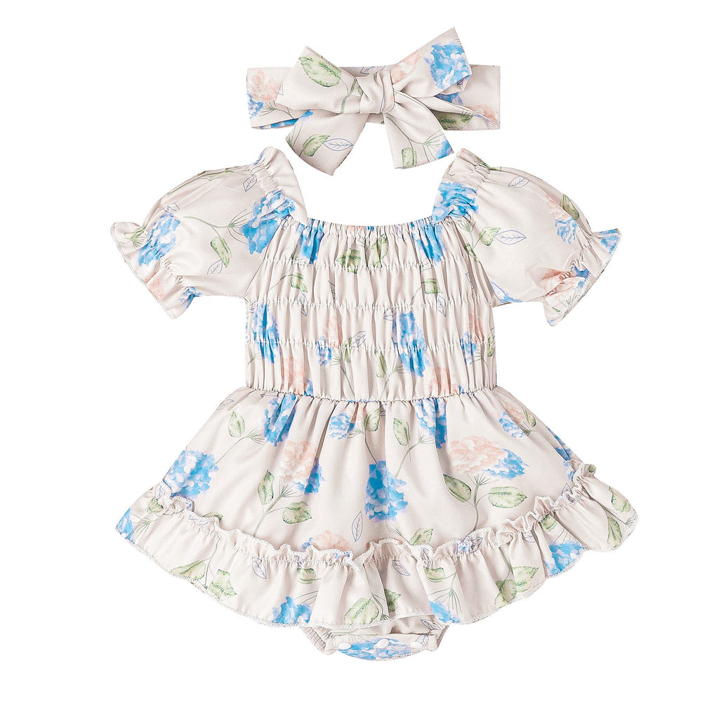 Baby and toddler two color floral skirt hem jumpsuit