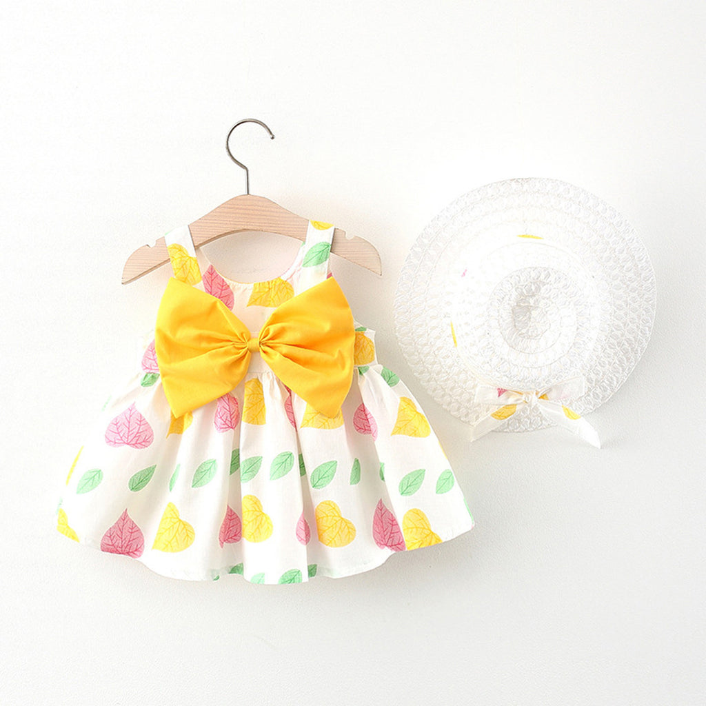 Summer New Korean Style Suspender Dress Girl Baby Print Bow Princess Dress