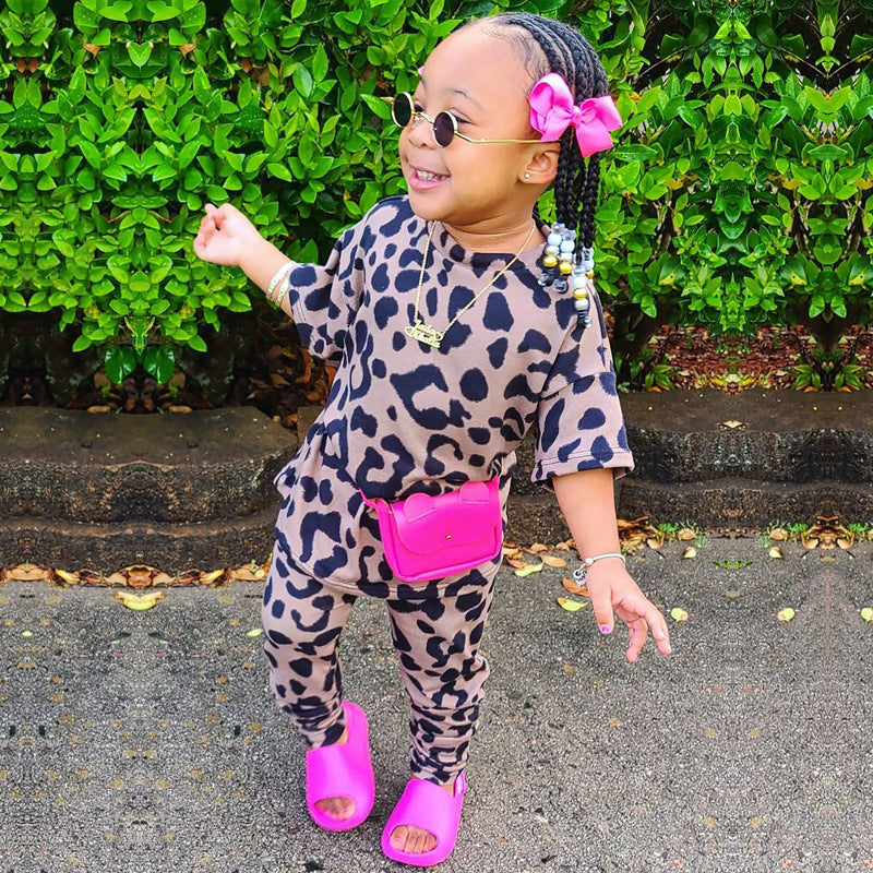 Children's Suit Parent-Child Suit Mother Spring New Leopard Print Two-Piece Suit Mother's Dress