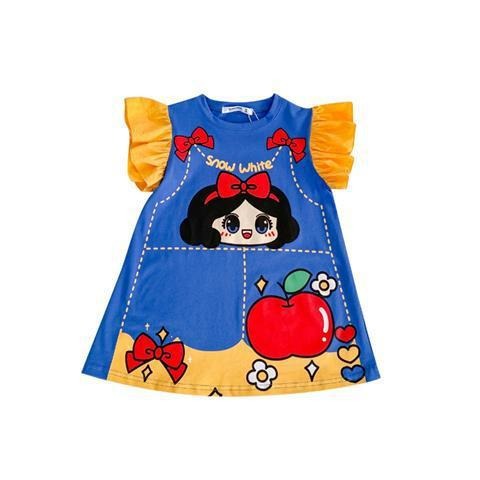 Girls T-Shirt Dress Summer New Aisha White Snow At Large Princess Small Flying Sleeves Printed Baby Dresses