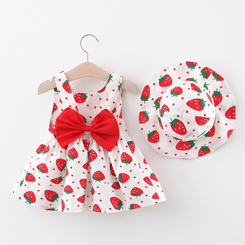 Children's Skirt Girl Baby Small Fresh Big Strawberry Printed Dress To Send Hat for Gift Girln's Skirt