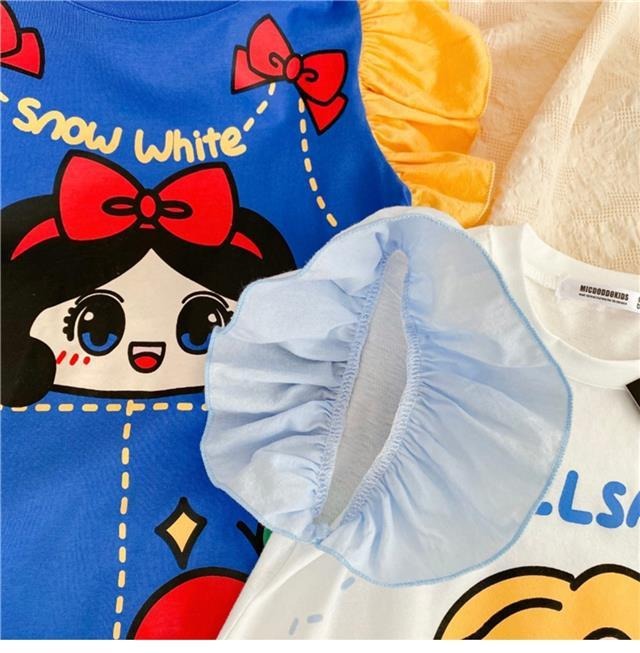Girls T-Shirt Dress Summer New Aisha White Snow At Large Princess Small Flying Sleeves Printed Baby Dresses