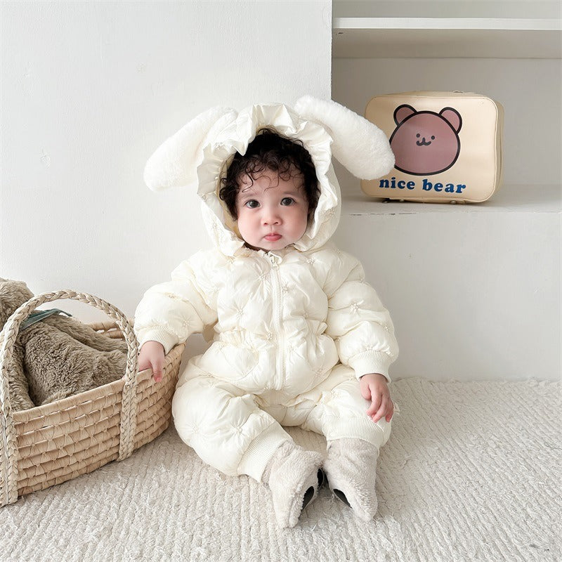 Winter Cotton Padded Clothes Baby's Velvet Thickened Romper One Piece Cotton Padded Clothes For 100 Days Of Full Moon