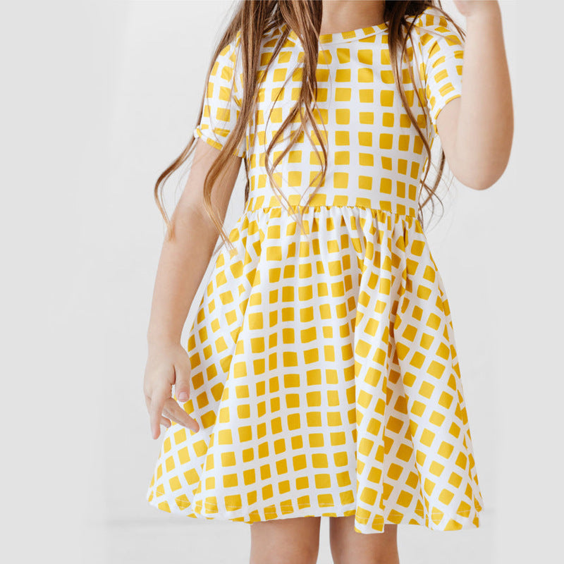 Children's Clothing New Girls Checkered Print Fashion Casual Summer Fashion Style Dress