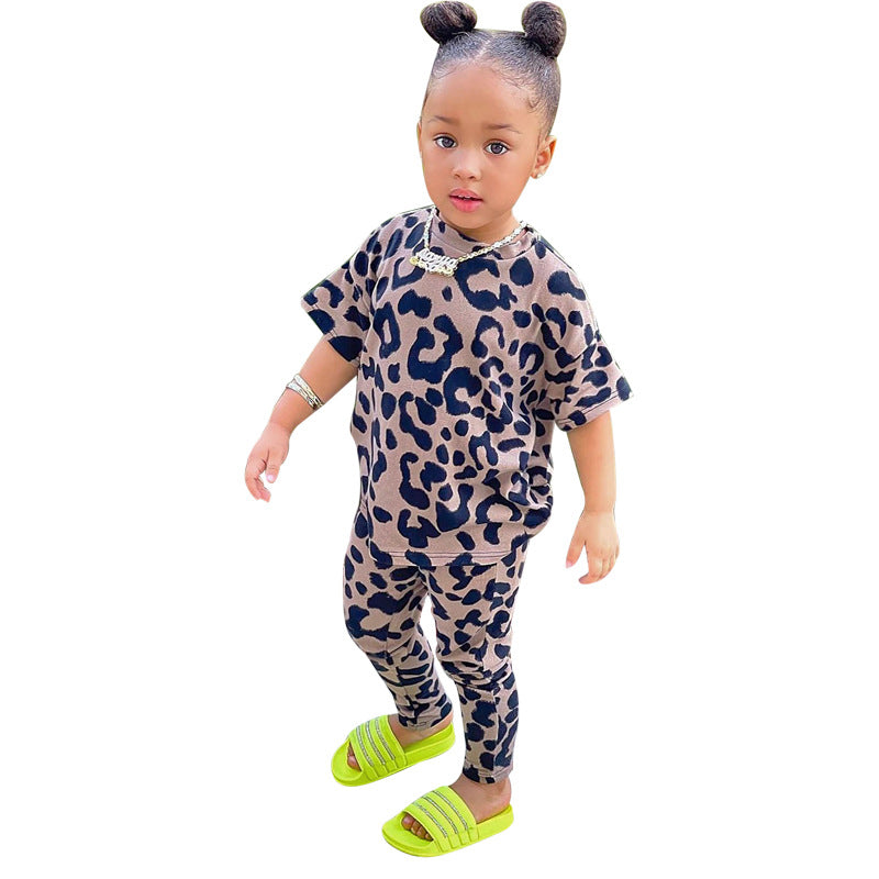 Children's Suit Parent-Child Suit Mother Spring New Leopard Print Two-Piece Suit Mother's Dress