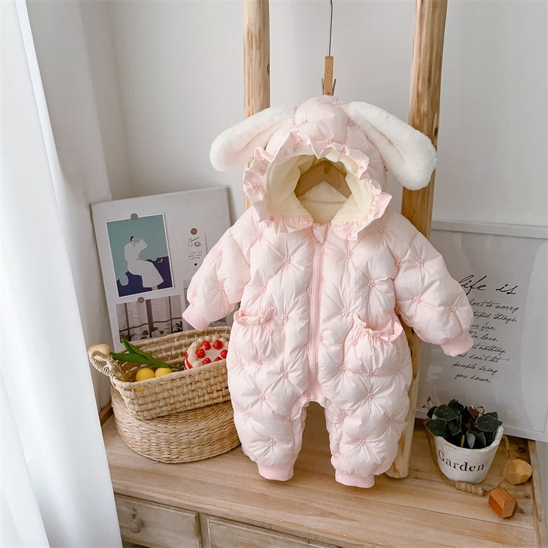 Winter Cotton Padded Clothes Baby's Velvet Thickened Romper One Piece Cotton Padded Clothes For 100 Days Of Full Moon