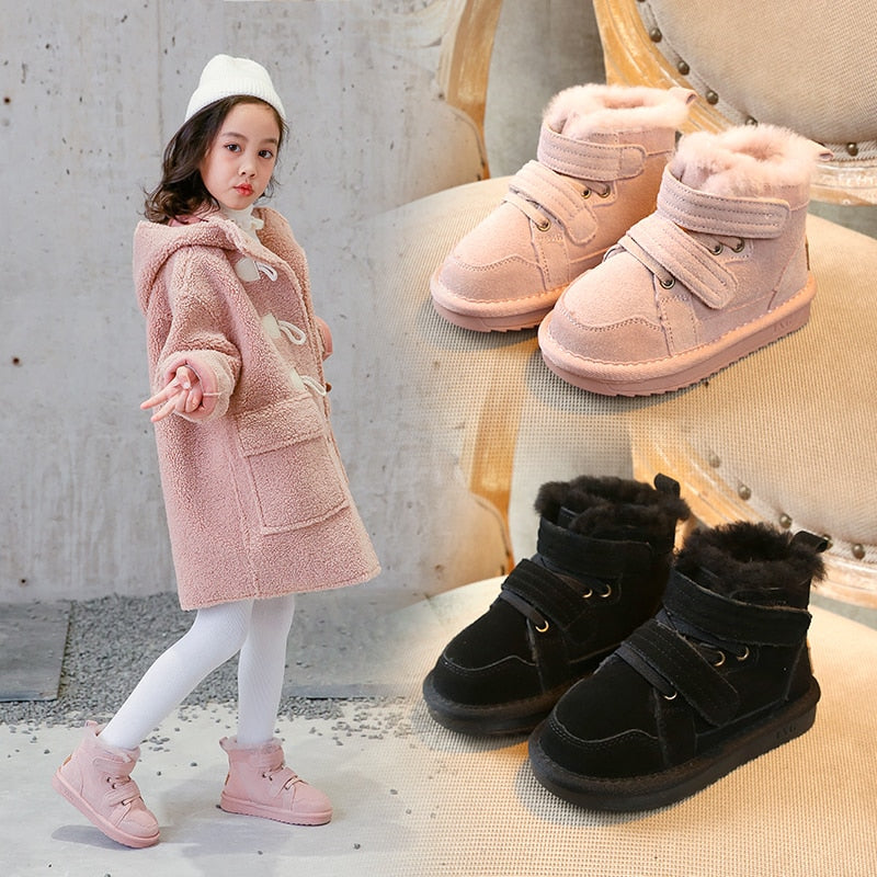 Winter Girls'Snow Boots 2020 New Warm Skid-proof Boys' Cotton Shoes 1-15 Years Old Children's School genuine leather suede Boots