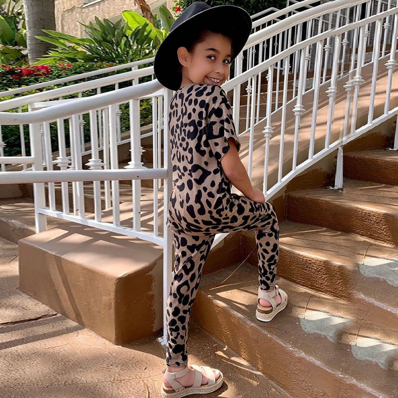 Children's Suit Parent-Child Suit Mother Spring New Leopard Print Two-Piece Suit Mother's Dress
