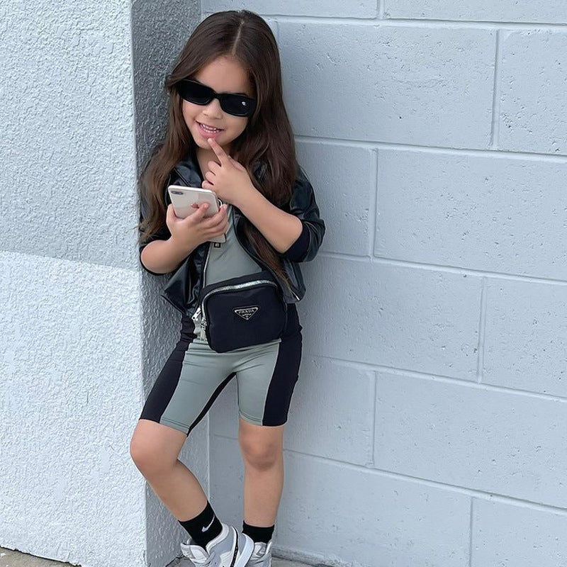 Children's Clothing New Girls Fashion Casual Explosion Style Color Matching Suspender Jumpsuit