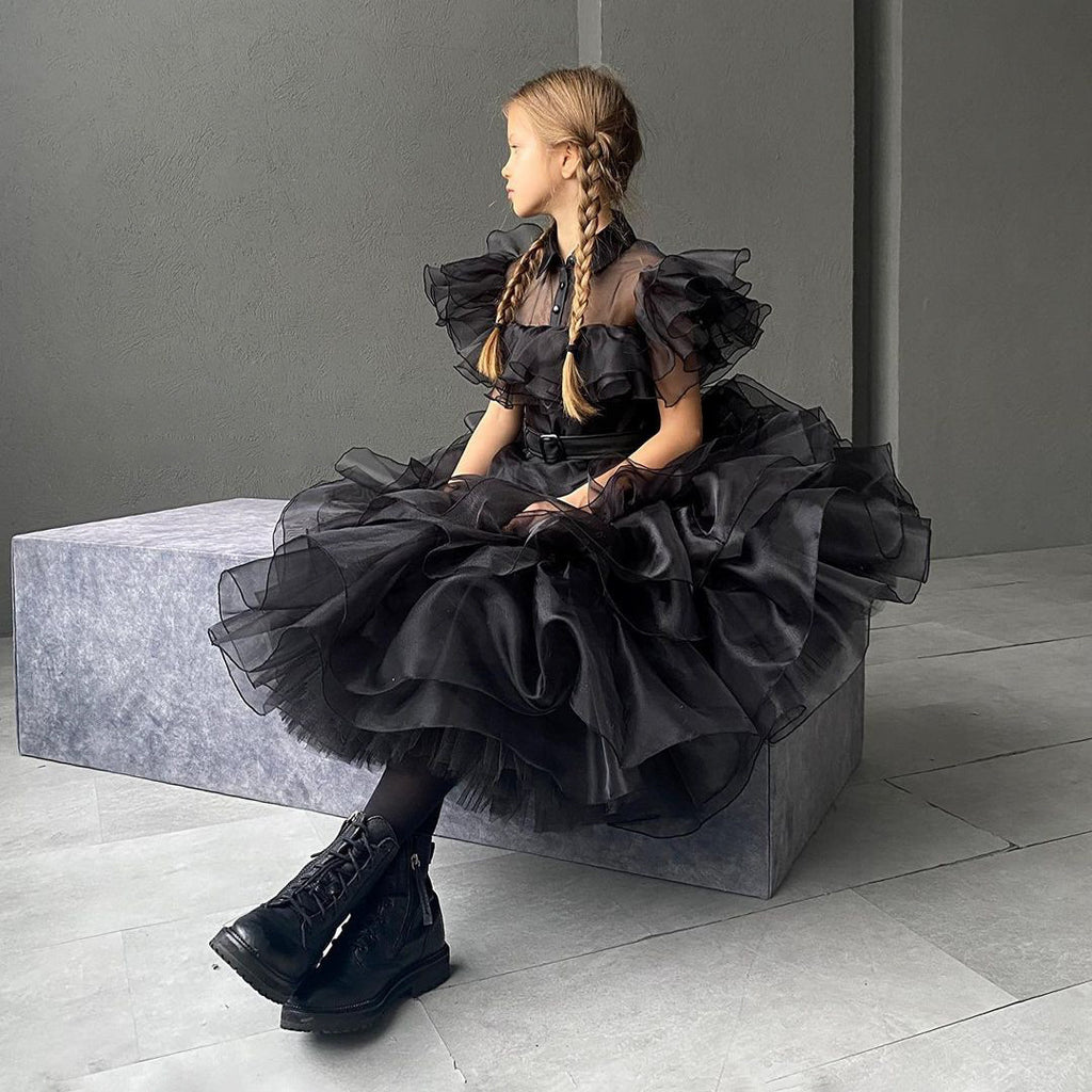 Girls' Dress Adams Style Princess Dress Kids Cosplay Tulle Layered Skirt Ruffled Dress