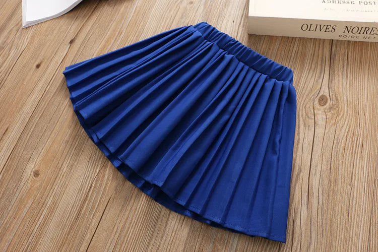 HE Hello Enjoy Baby Girl Boutique Set	Preppy Style Sailor Moon Bow Tops+Blue Pleated Skirt Suit Kids Girls Clothes Children